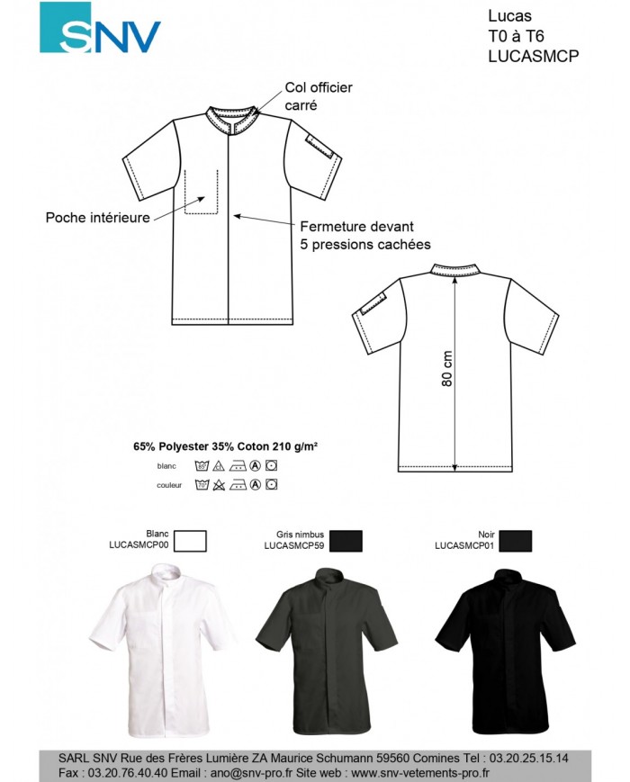 Veste de cuisine LUCAS mixte